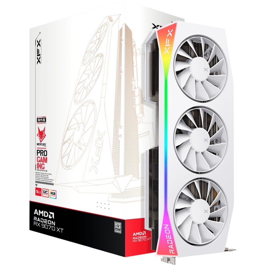 Placa video Radeon RX 9070 XT OC Mercury RGB (white, RDNA4, GDDR6, 3x DisplayPort, 1x HDMI 2.1)