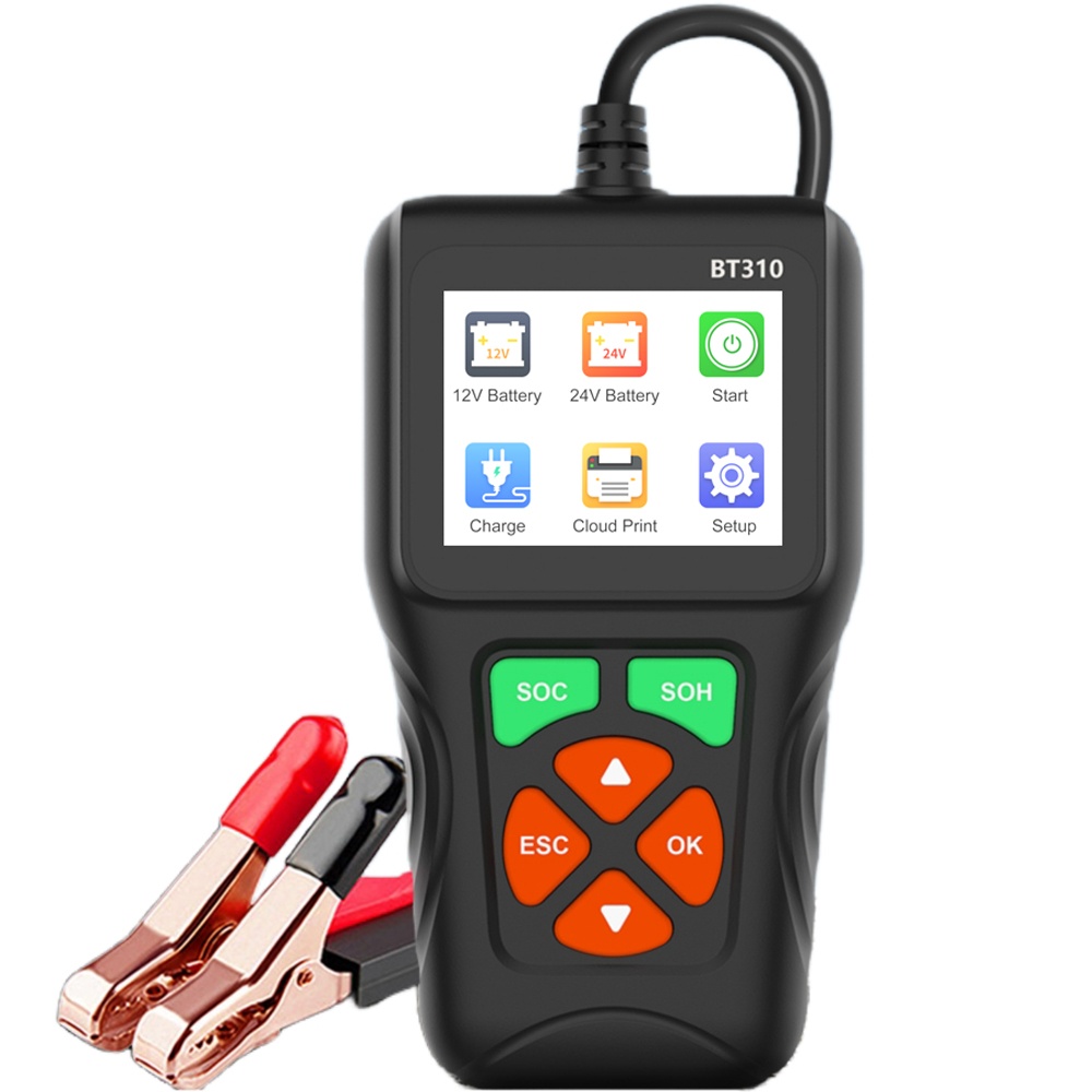 Oferte la Tester baterii auto Techstar BT310, 12V/24V, afisaj color 2.8", test CCA, SOC/SOH, rezistenta interna, test incarcare, tipuri AGM/GEL/EFB, Cloud Print