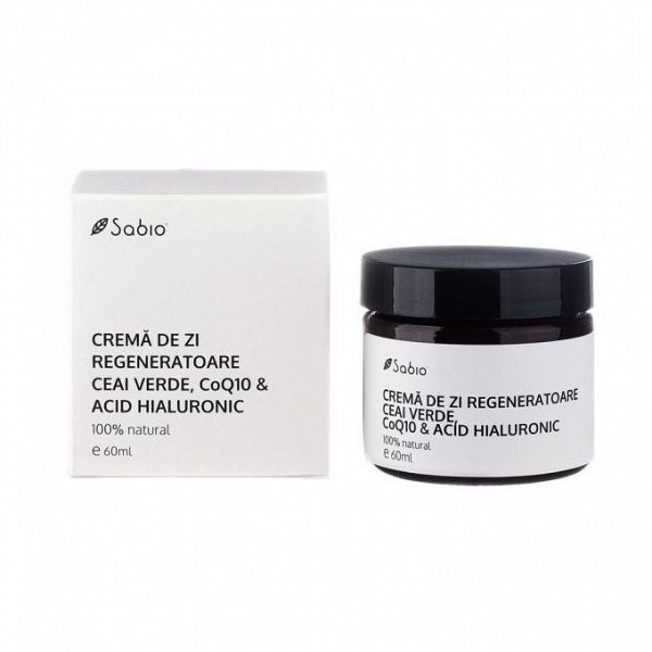 Oferte la Cremă de zi regeneratoare cu ceai verde, Acid Hialuronic și Coenzima Q10, Sabio (Concentratie: Crema, Gramaj: 60 ml)