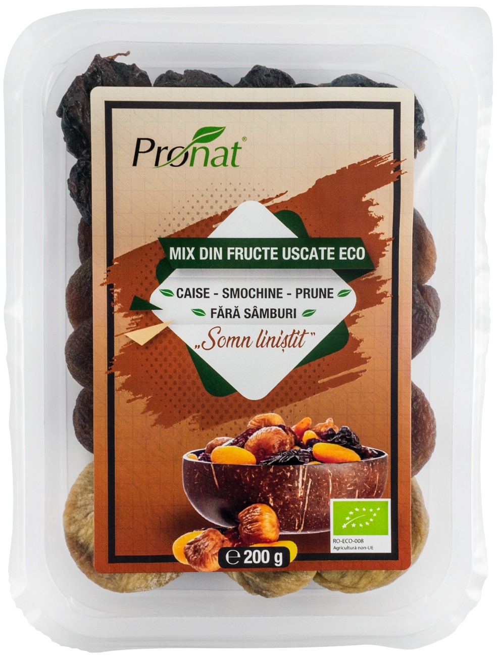 Oferte la Mix de fructe uscate bio Somn linistit, caise, smochine si prune, fara samburi, 200g Pronat