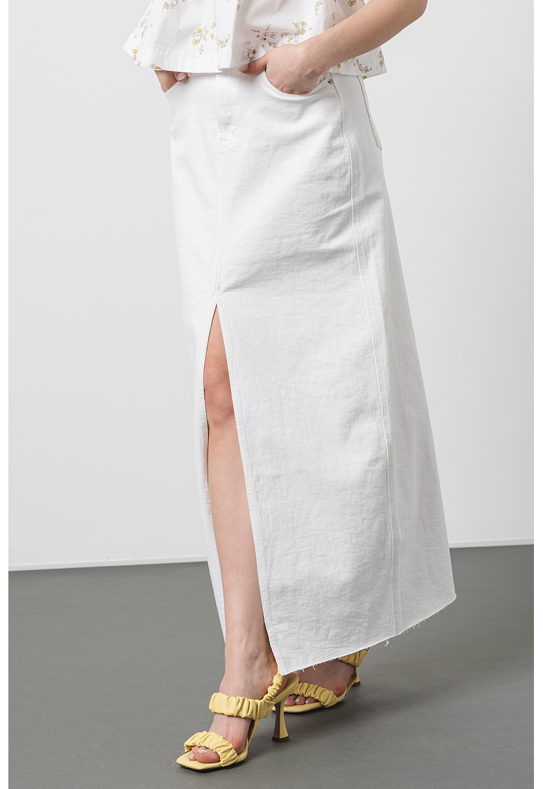Oferte la Fusta midi cu slit frontal Claire - Alb