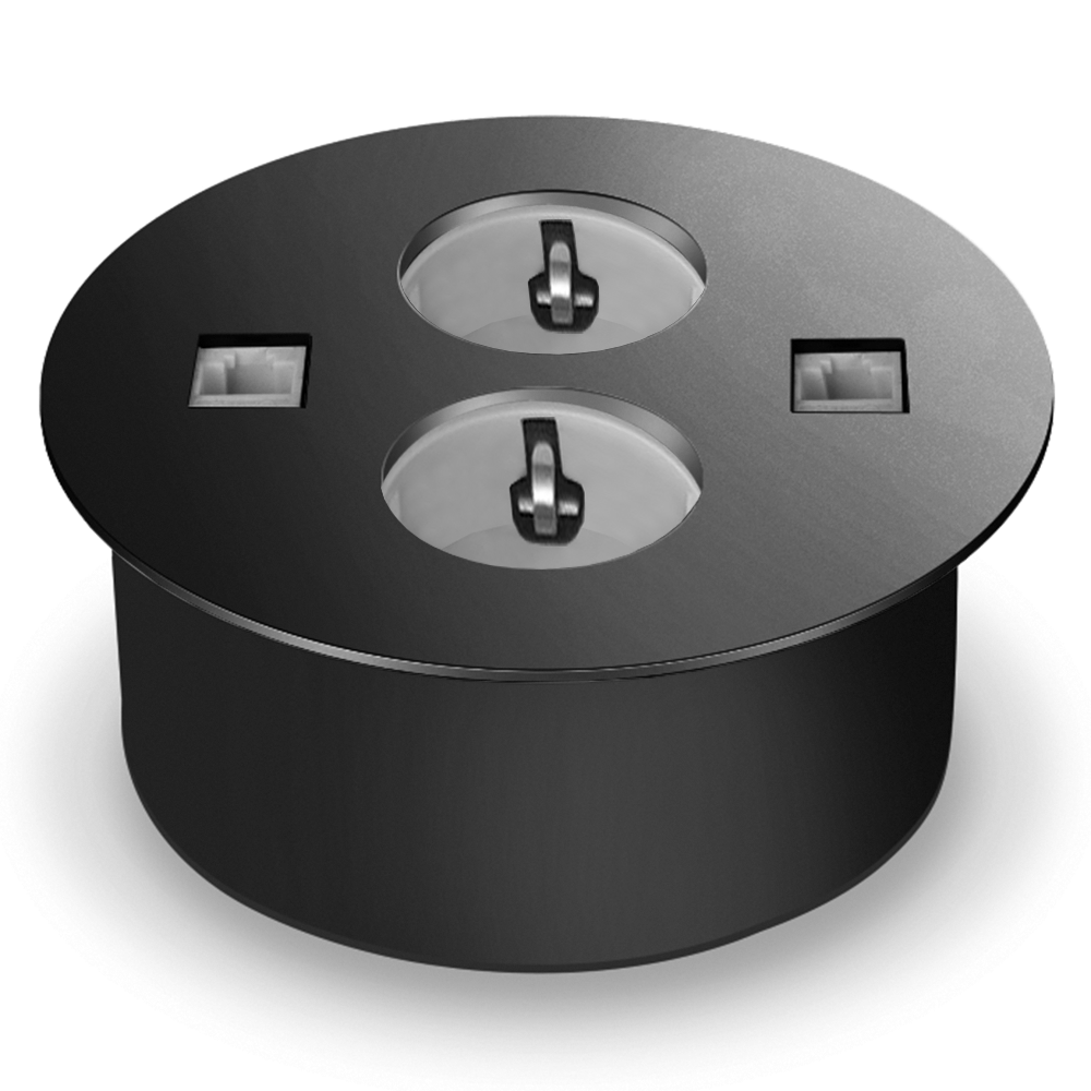 Oferte la Sistem prize incorporabile in birou Sirius-304, 2 prize + CAT 5 + CAT 3, negru
