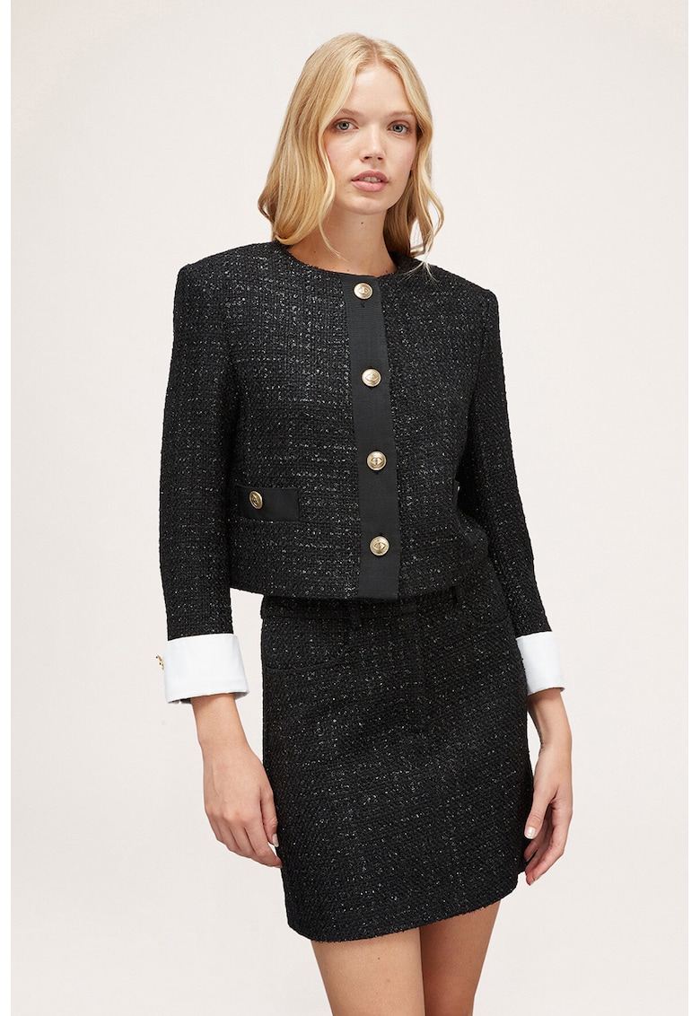 Jacheta crop cu nasturi - Alb/Negru