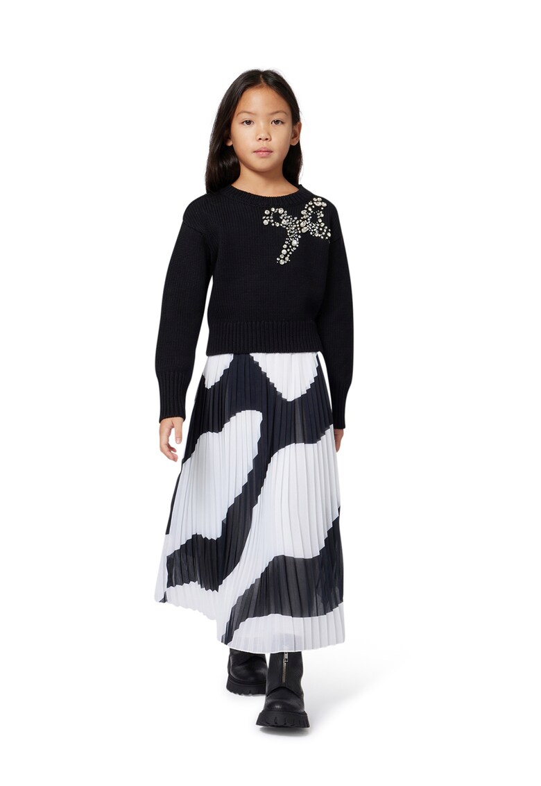 Pulover de bumbac cu decolteu la baza gatului - Negru