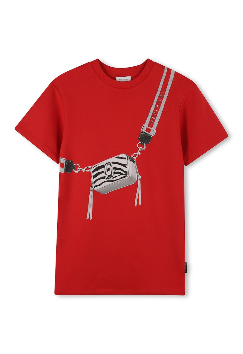 Oferte la Tricou cu decolteu la baza gatului si design grafic - Rosu vermillion