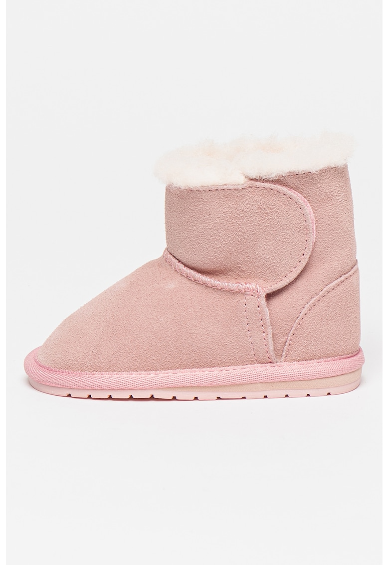 Cizme joase din piele intoarsa cu captuseala din lana Toddle - Roz