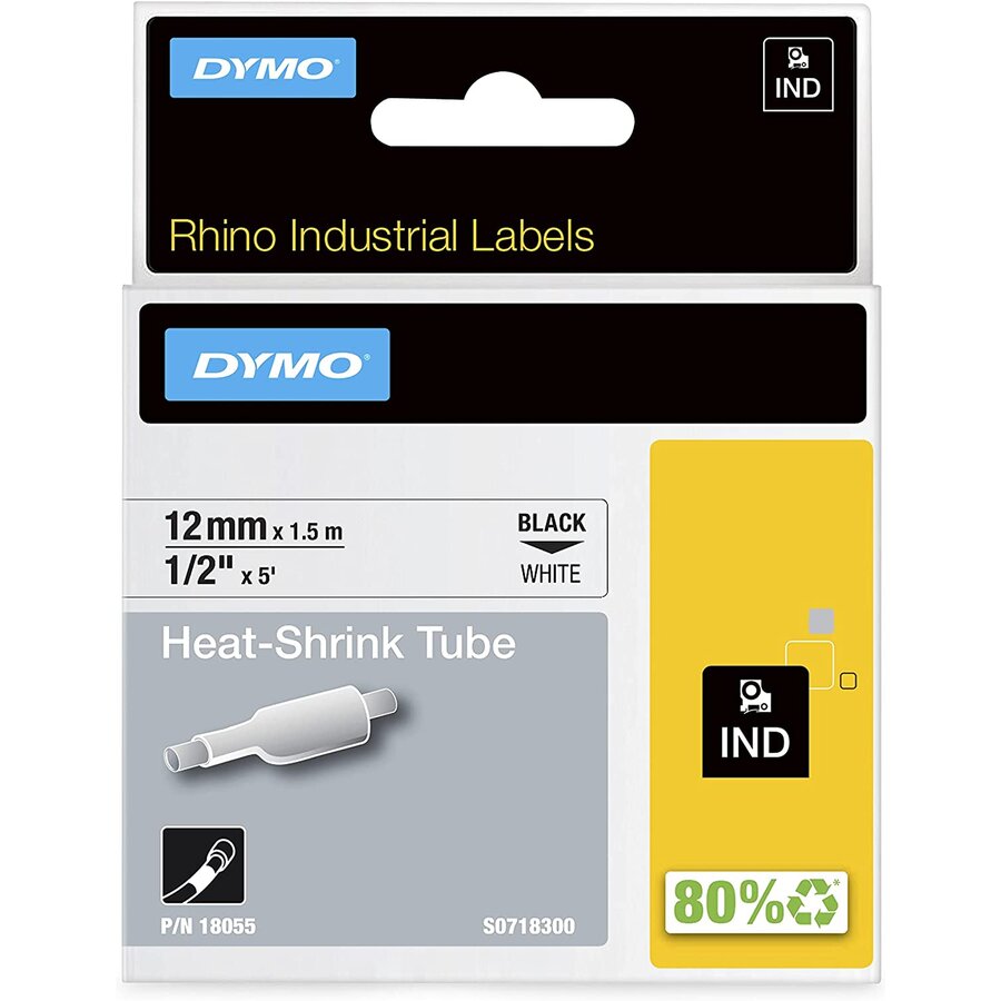 Oferte la Consumabil Rhino IND ORIGINAL heat shrink tubing 12mm x 1.5m, black on white, label heat shrink tubing (for diameter 2.97-5.13mm, 18055)