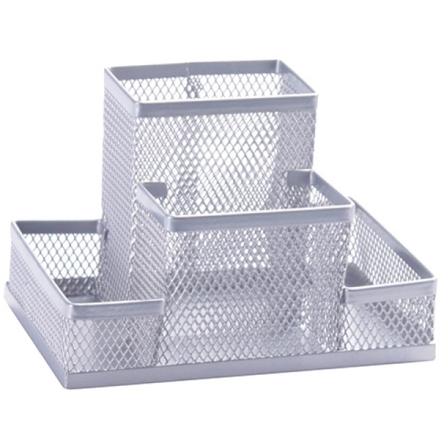 Oferte la Organizer metalic Mesh, de birou, 4 compartimente, Q-Connect - argintiu