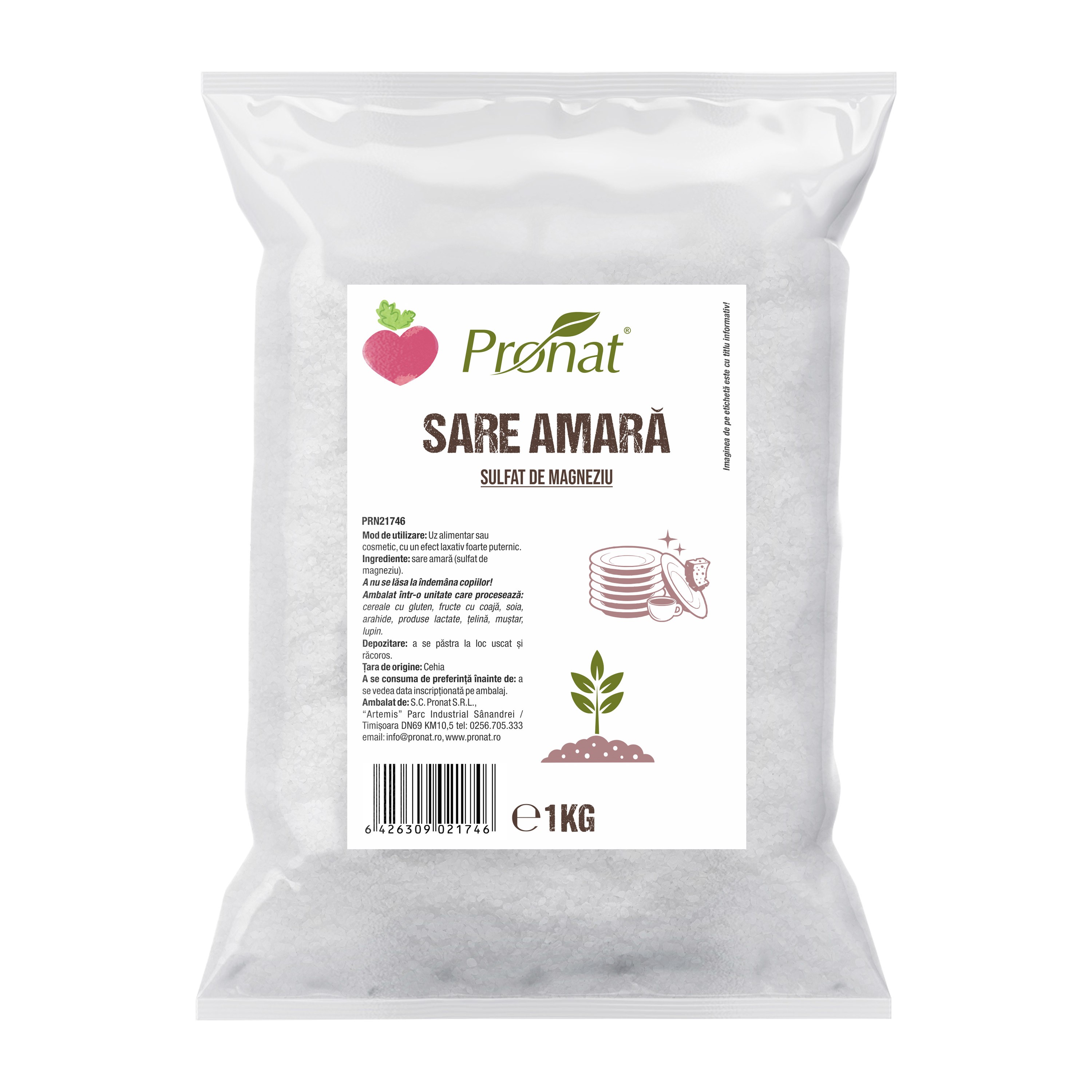 Oferte la Sare Epson Sare amara (sulfat de magneziu), 1kg Pronat