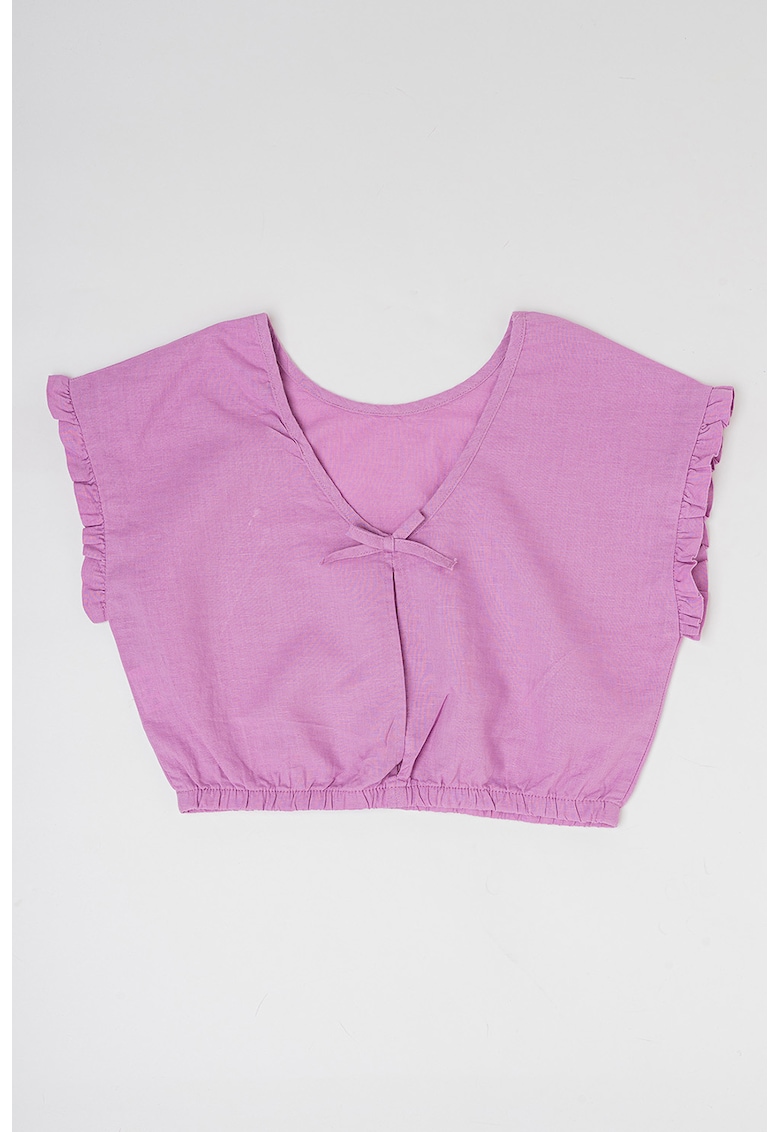 Oferte la Bluza crop din amestec de in si bumbac cu maneci scurte - Lila