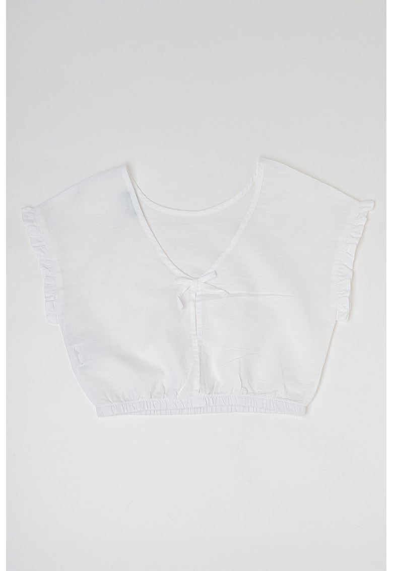 Oferte la Bluza crop din amestec de in si bumbac cu maneci scurte - Alb
