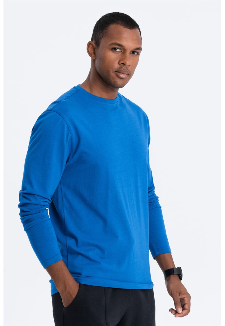 Oferte la Bluza din bumbac cu decolteu la baza gatului - Albastru deschis