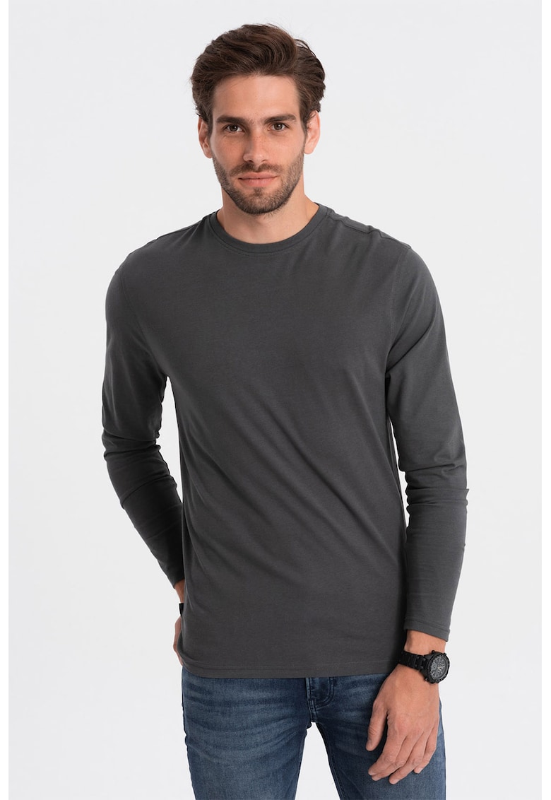 Oferte la Bluza din bumbac cu decolteu la baza gatului - Gri inchis