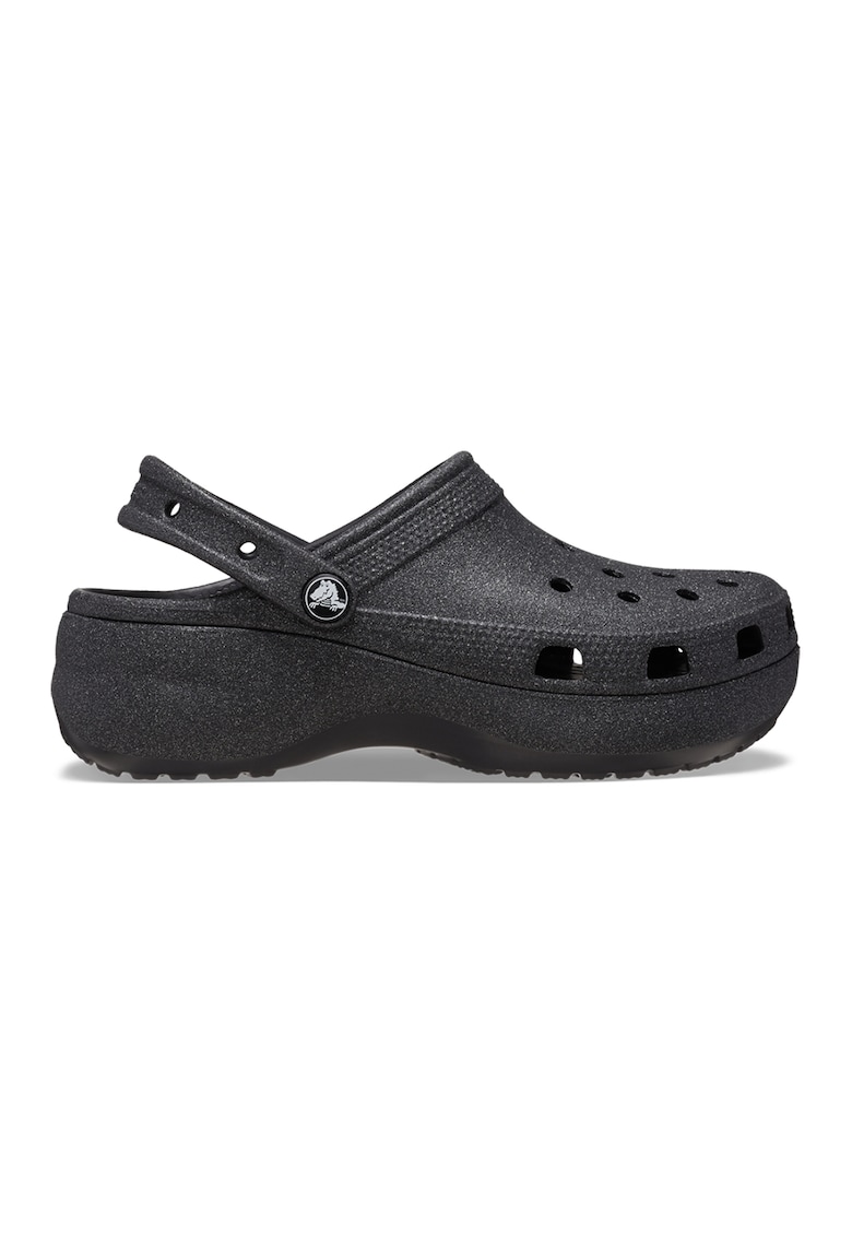Saboti slingback flatform cu aspect stralucitor Classic - Negru stins
