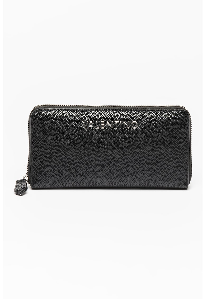 Portofel de piele ecologica cu fermoar Divina - Negru