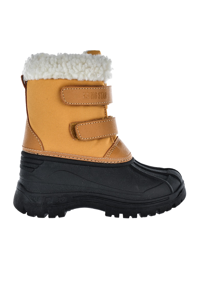 Oferte la Cizme de zapada cu inchidere velcro si garnituri din blana sintetica - Negru/Maro camel
