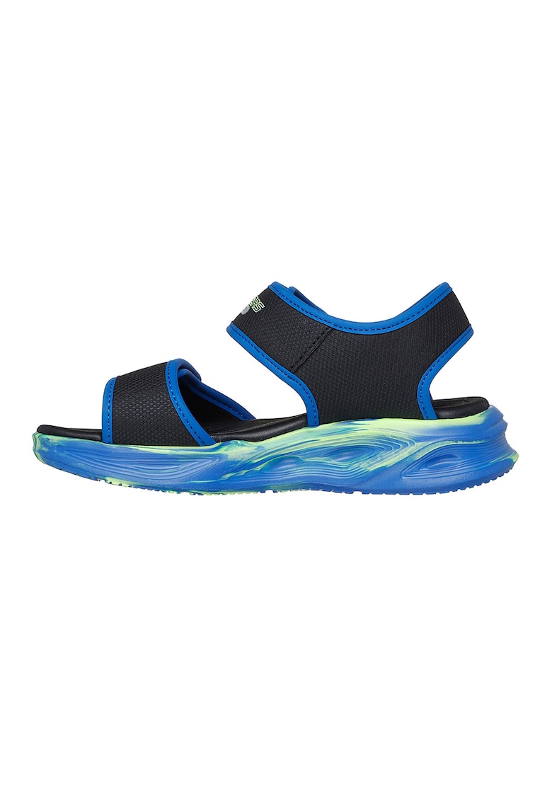 Sandale cu velcro si imprimeu logo - Verde lime/Bleumarin