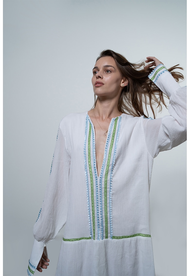 Oferte la Rochie lejera cu maneci lungi - Alb