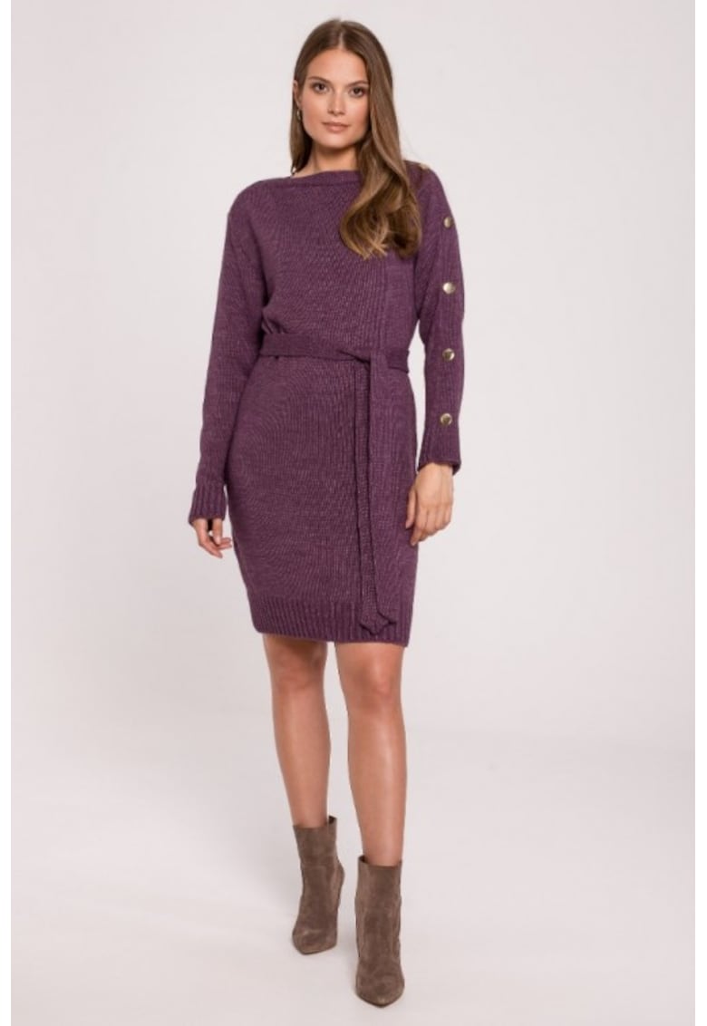 Oferte la Rochie tip pulover cu nasturi decorativi pe maneci - - Violet