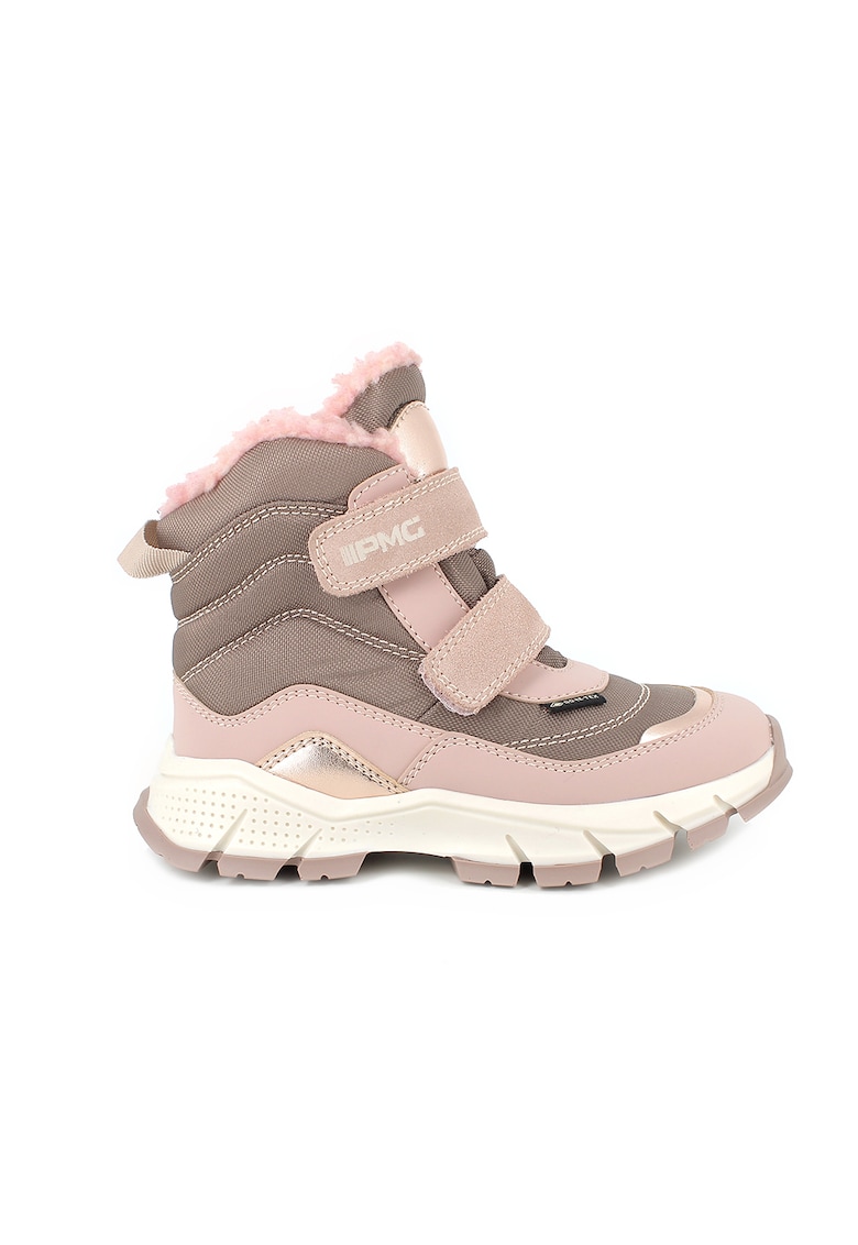 Ghete impermeabile cu insertii de piele intoarsa - Maro taupe deschis/Roz