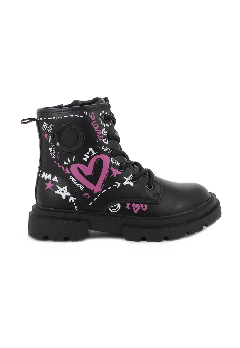Oferte la Ghete de piele ecologica cu imprimeu grafic - Negru/Fucsia