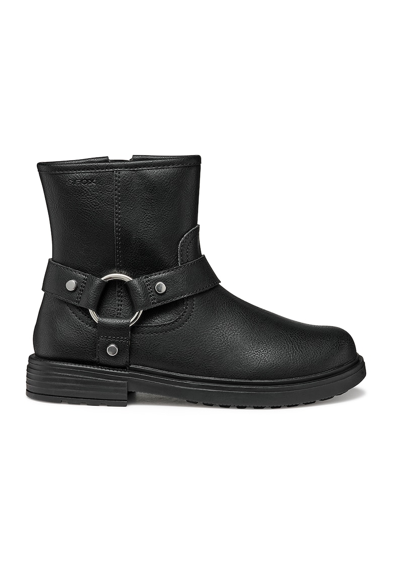 Ghete biker de piele ecologica - Negru/Argintiu