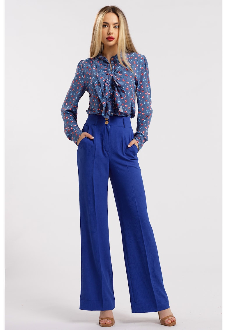 Oferte la Pantaloni drepti cu talie inalta - Albastru royal