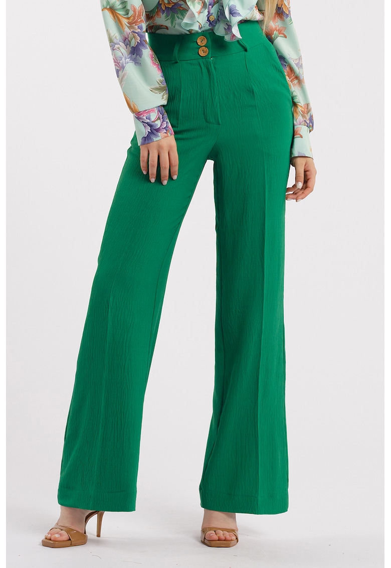 Oferte la Pantaloni drepti cu talie inalta - Verde