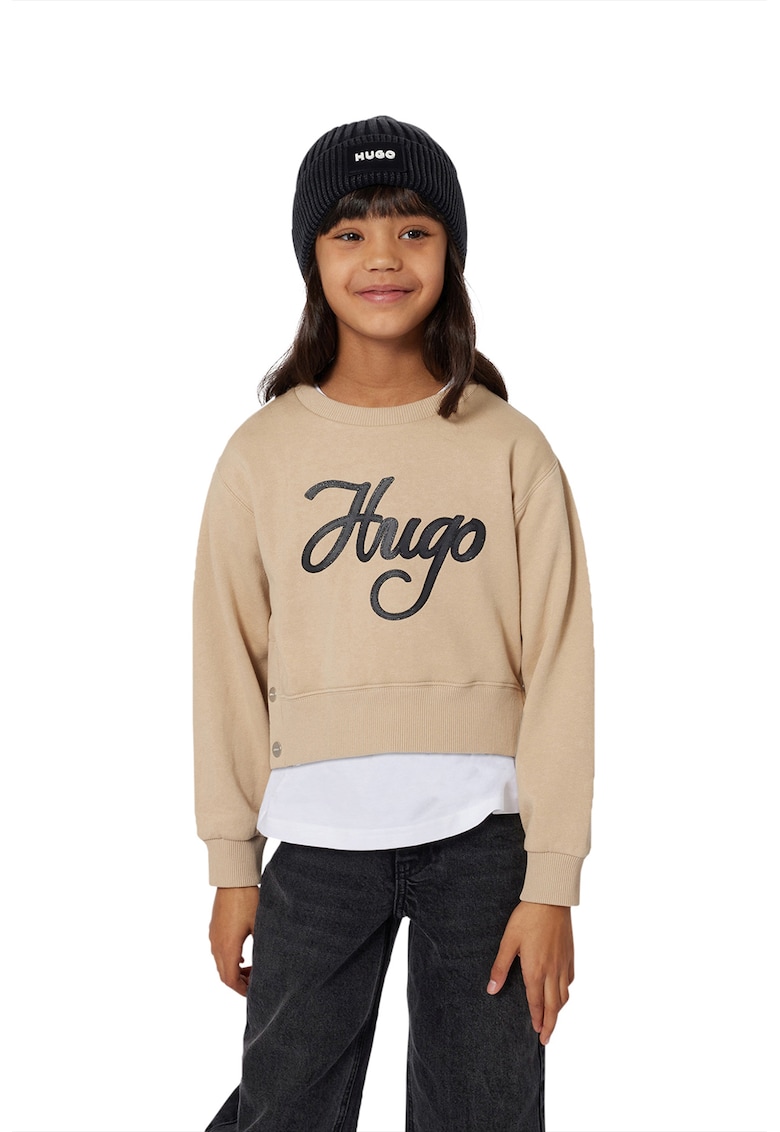 Oferte la Bluza de trening cu imprimeu logo - Negru/Bej inchis