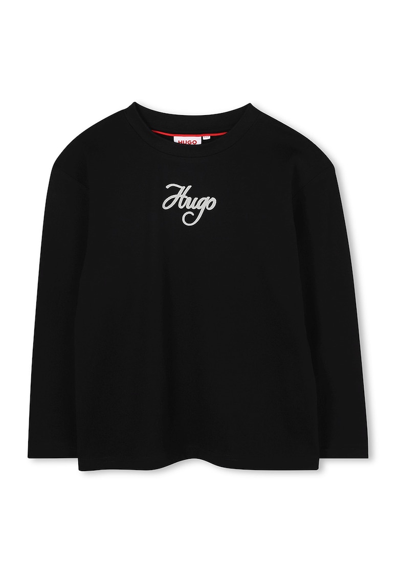 Oferte la Bluza cu decolteu la baza gatului si imprimeu logo - Negru