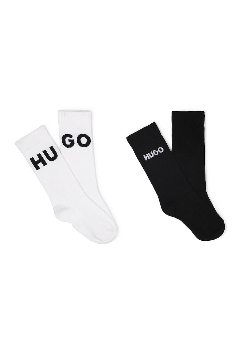 Oferte la Set de sosete lungi cu logo - 2 perechi - Alb/Negru