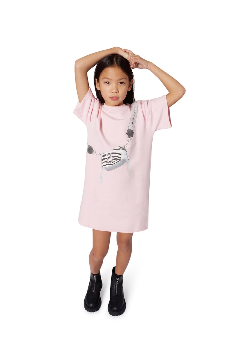 Oferte la Rochie cu maneci scurte si decolteu la baza gatului - Roz pastel