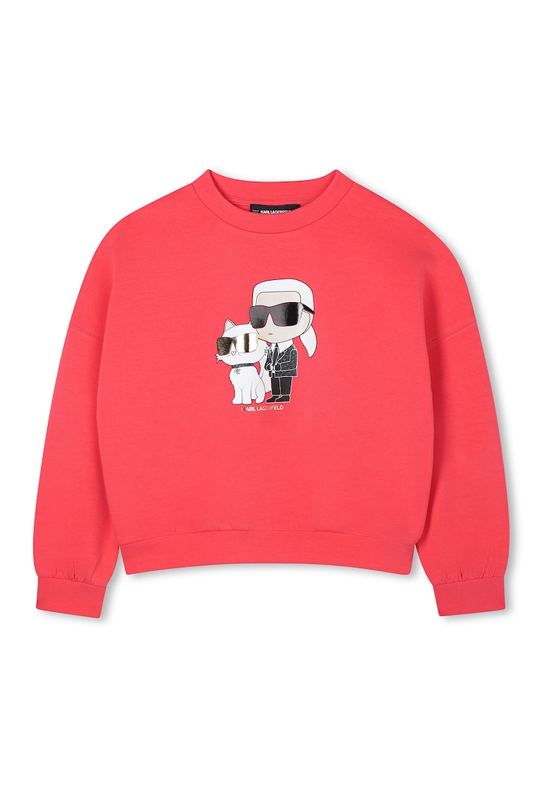 Oferte la Bluza de trening cu imprimeu logo si decolteu la baza gatului - Coral