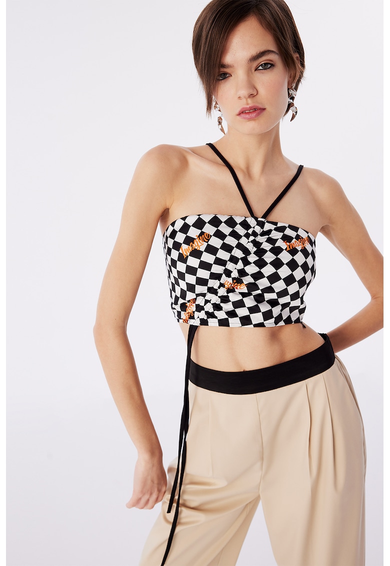 Oferte la Top crop in carouri - Alb/Negru/Portocaliu