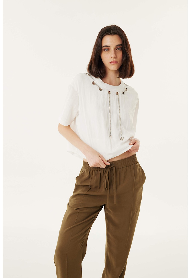 Oferte la Bluza crop cu decupaje metalice - Alb