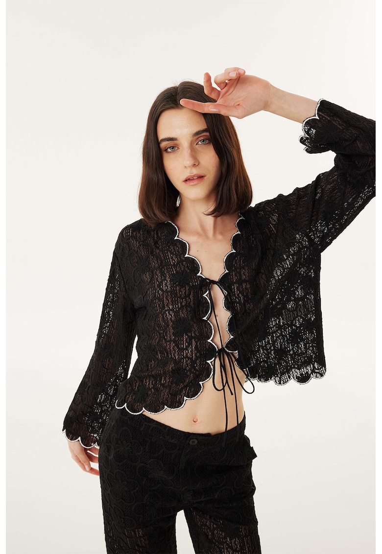 Oferte la Jacheta semitransparenta cu imprimeu floral - Alb/Negru