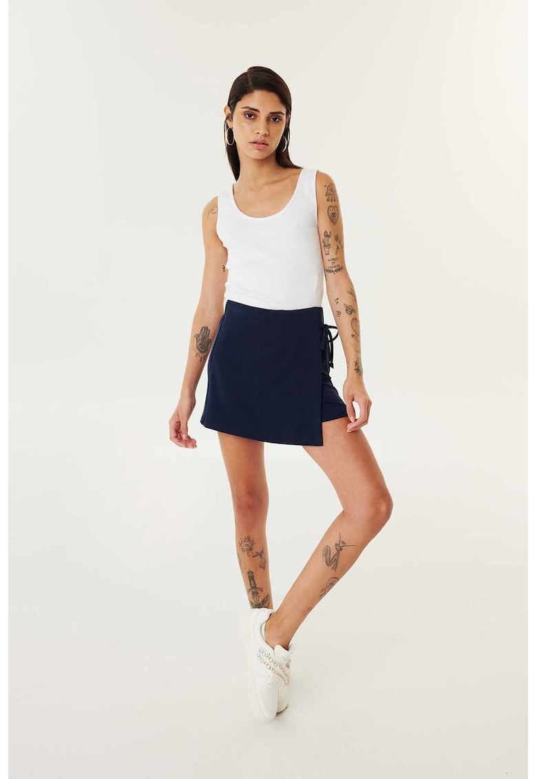 Oferte la Fusta-pantalon uni cu talie inalta - Bleumarin