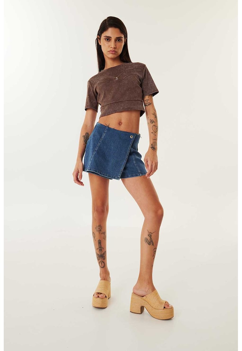 Oferte la Fusta-pantalon din denim cu talie medie - Albastru inchis