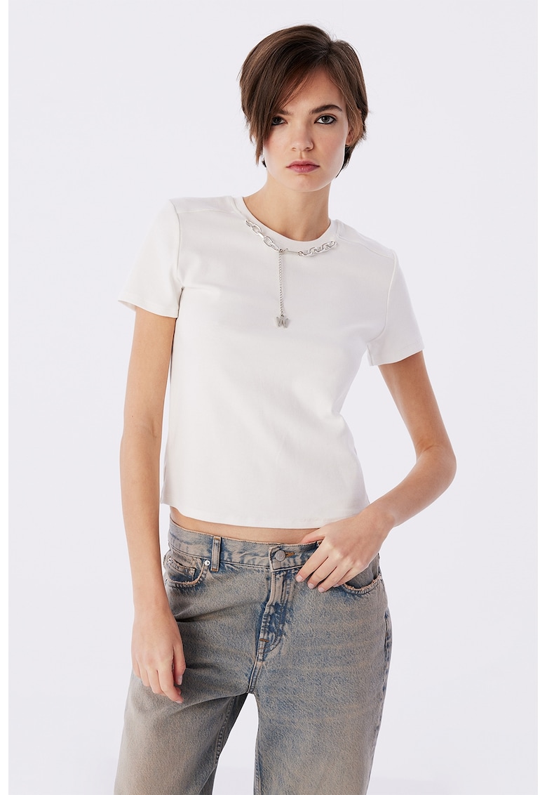 Oferte la Tricou din amestec de bumbac cu detaliu de lant - Alb