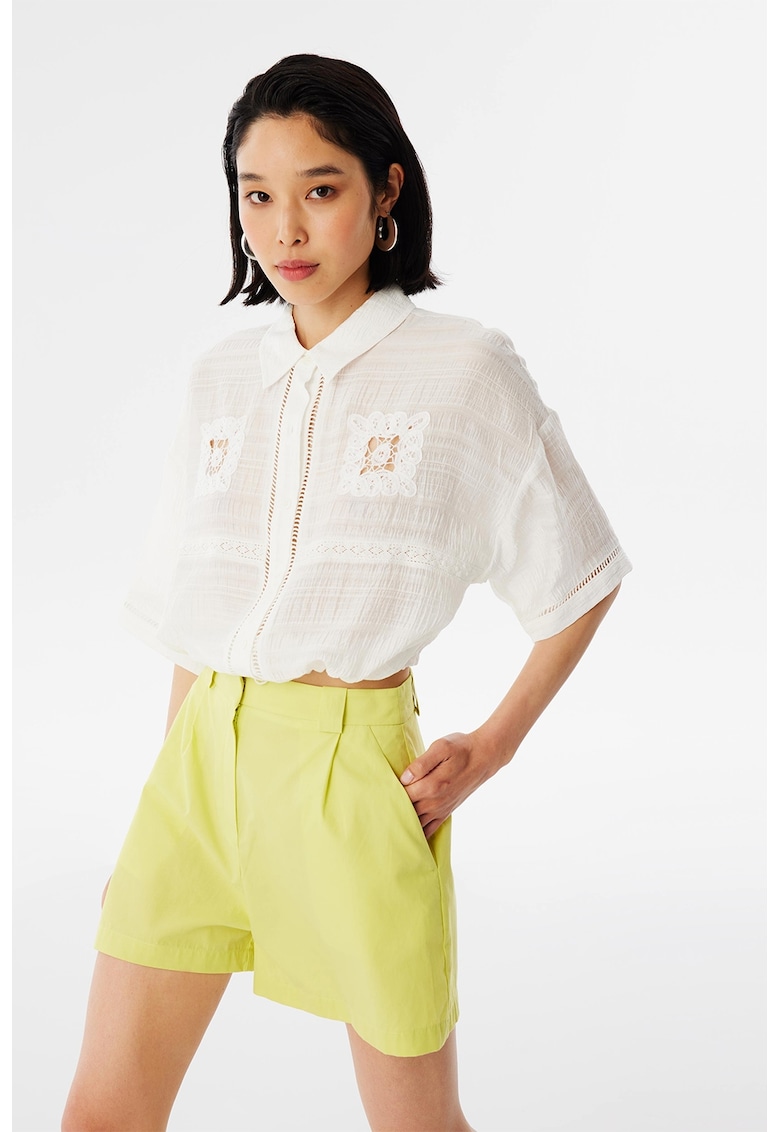 Oferte la Camasa crop din amestec de lyocell si modal - Alb murdar