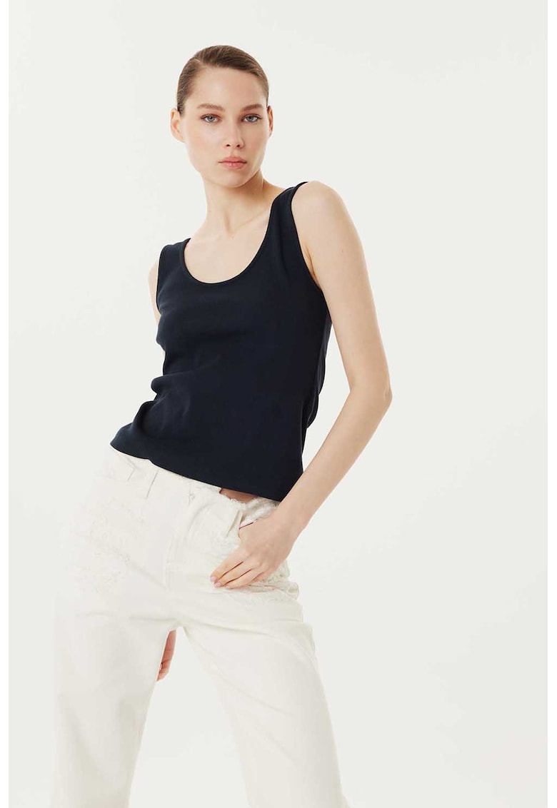 Oferte la Top din amestec de bumbac cu decolteu rotund - Negru