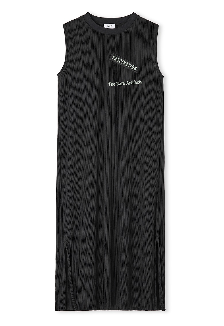 Oferte la Rochie cu croiala dreapta si model text - Negru