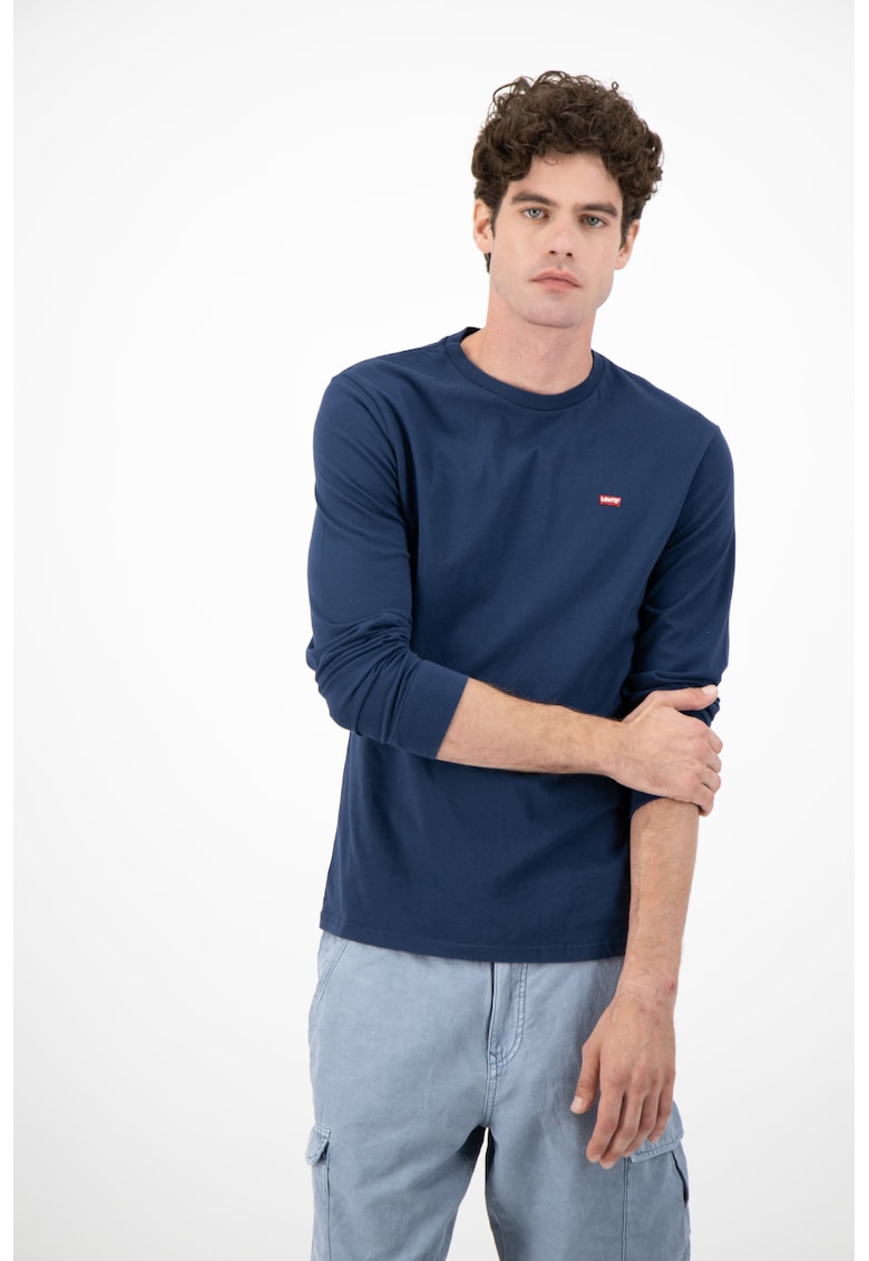 Oferte la Bluza de bumbac cu logo discret - Albastru inchis/Bleumarin
