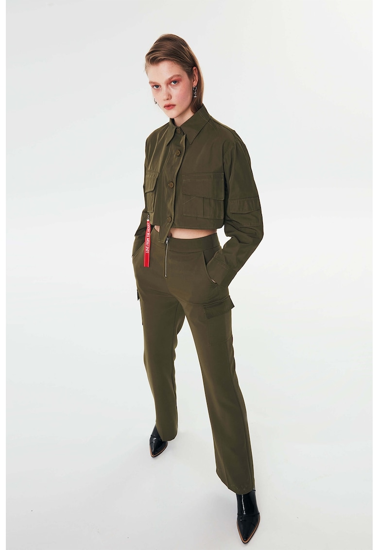Oferte la Pantaloni evazati cu talie inalta - Verde feriga