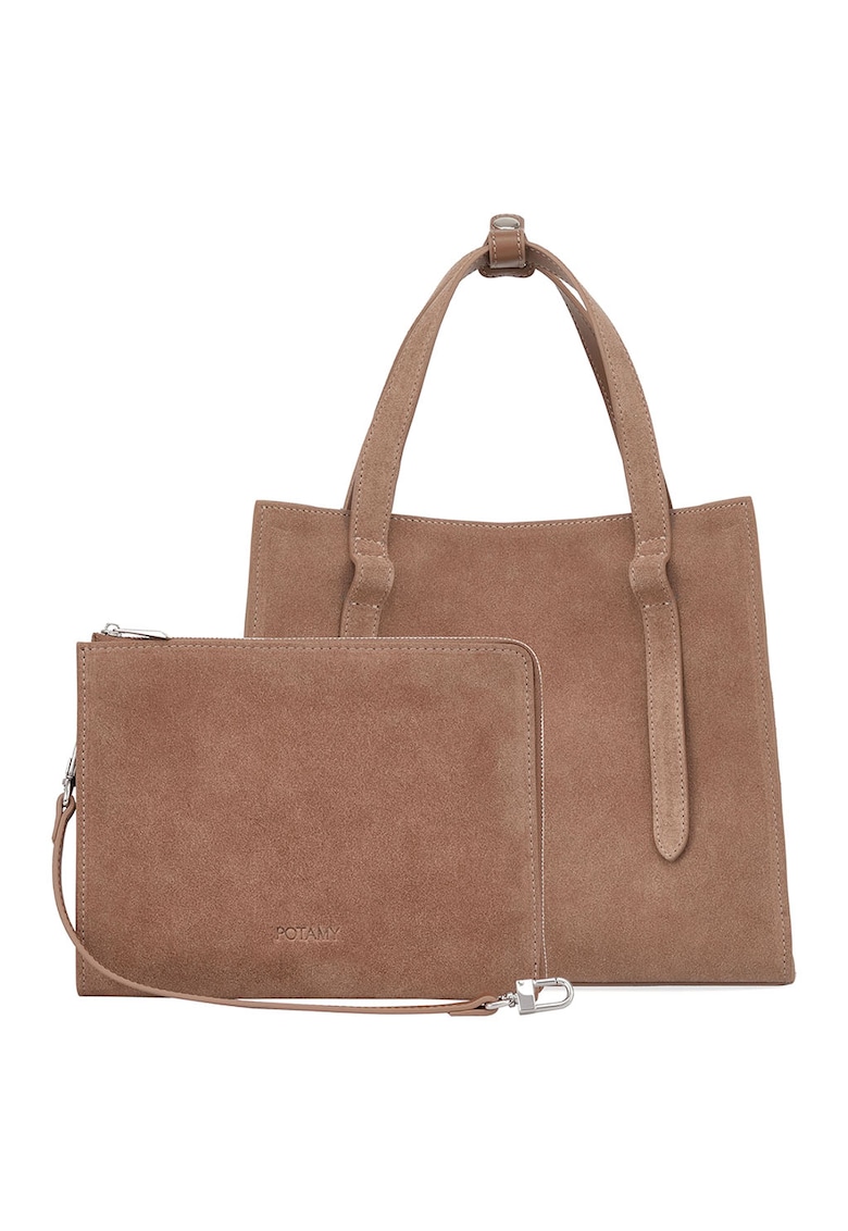 Oferte la Geanta shopper din piele intoarsa cu etui - Maro deschis
