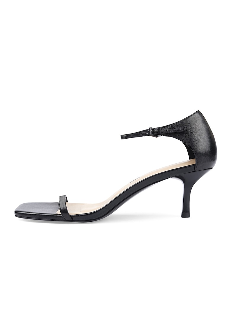 Oferte la Sandale de piele cu varf patrat - Negru