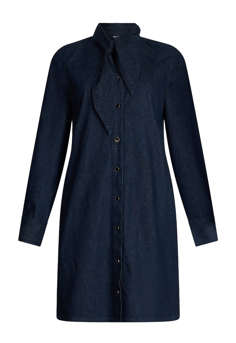 Rochie-camasa mini de denim cu funda - Bleumarin