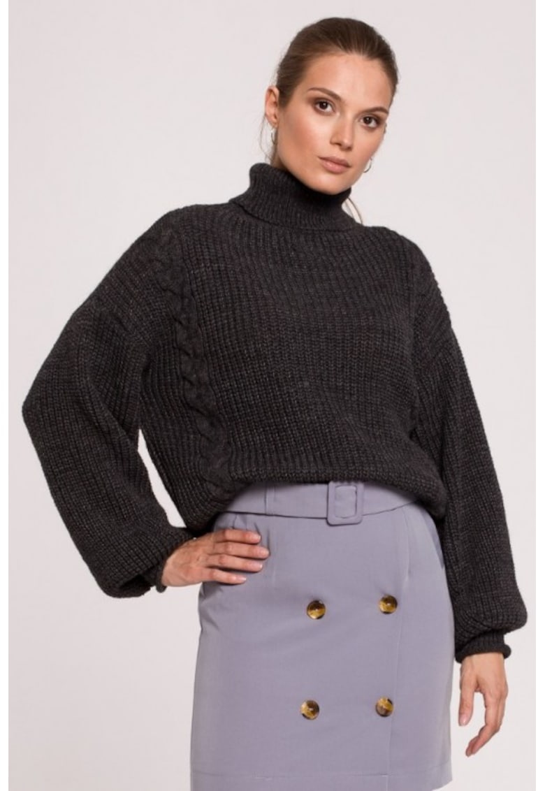 Oferte la Pulover scurt cu guler inalt - - Gri inchis