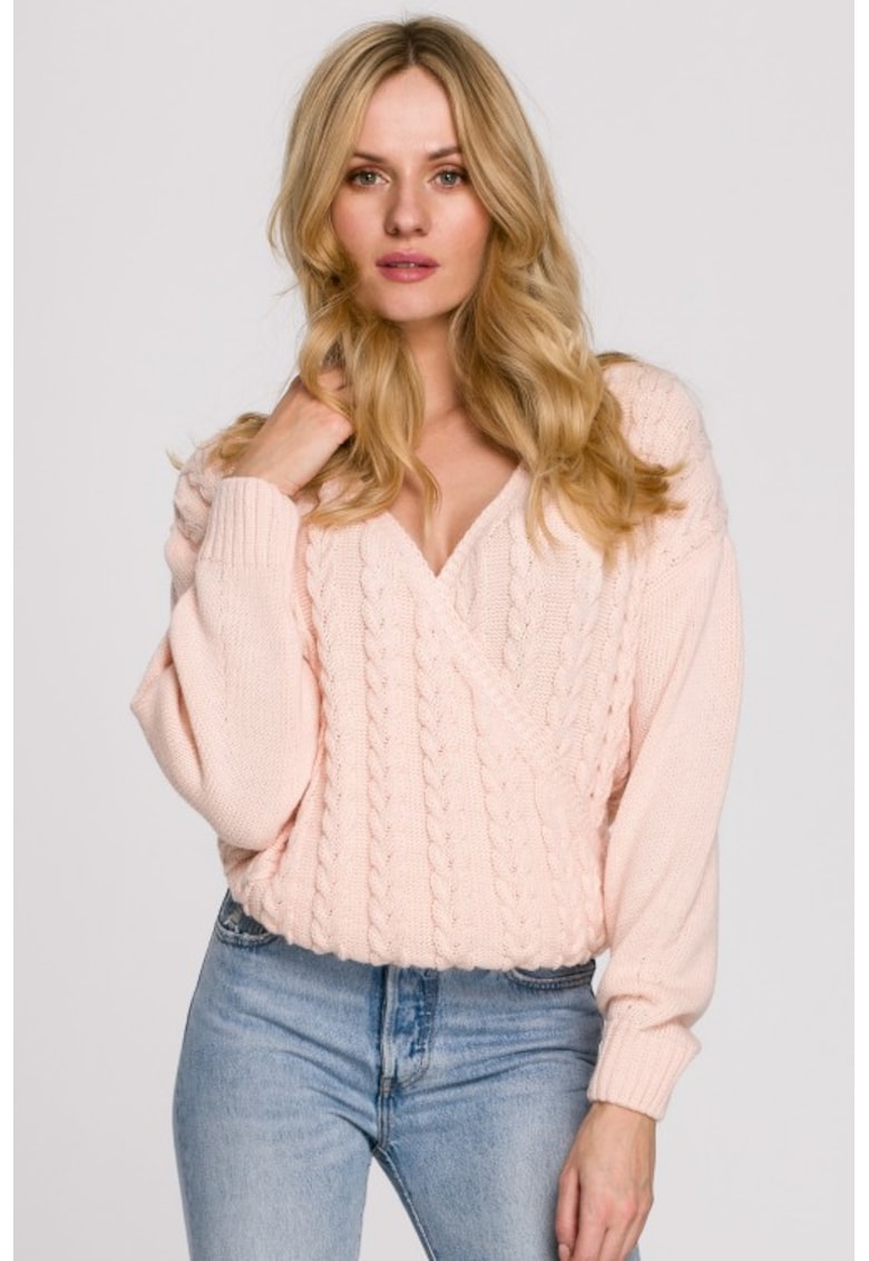 Oferte la Pulover cu design cu torsade - Roz deschis