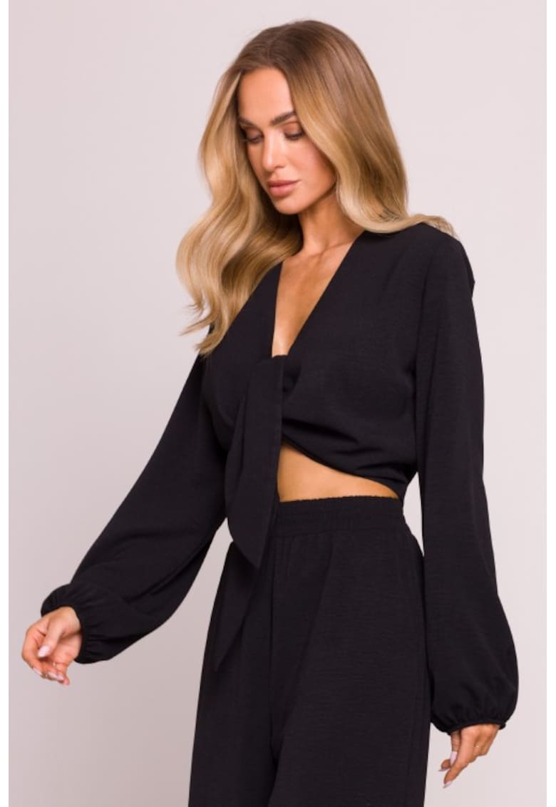 Oferte la Bluza scurta cu maneci lungi bufante - - Negru